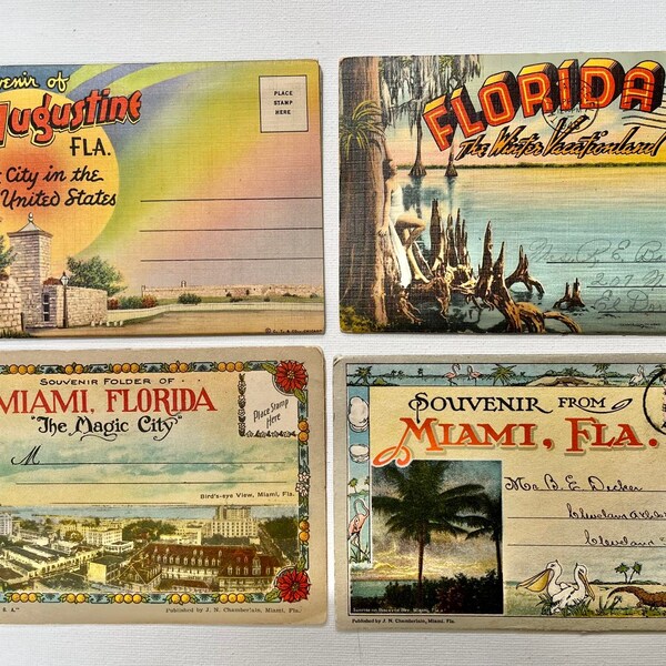 Vintage Florida Photo Books Souvenir Travel Postcard Lot from Daytona Beach, Kennedy Space Center, Key West, Marineland, Sarasota, and more