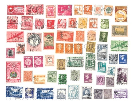 Printable Vintage Postage Stamp Collage Scrapbooking Digital Download 63 International  Stamps Creative Journaling & Travel Journal Supply 