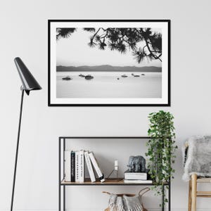 Black & White Lake Tahoe Photo Digital Download Minimal Lake Print Landscape Pine Tree Boats Printable Wall Art Instant Bedroom Artwork image 7