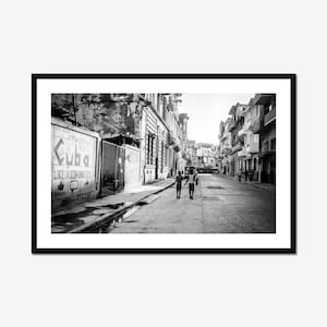 Street Photography Black & White Wall Art for Hallway Havana Cuba Art Print Urban Wall Art Photo Print of Two Boys Walking in Havana