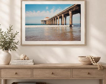 Beach Print Framed Los Angeles Coastal Bedroom Wall Art Manhattan Beach Pier Cheerful Fine Art Photo Print Sunny Seaside Home Decor