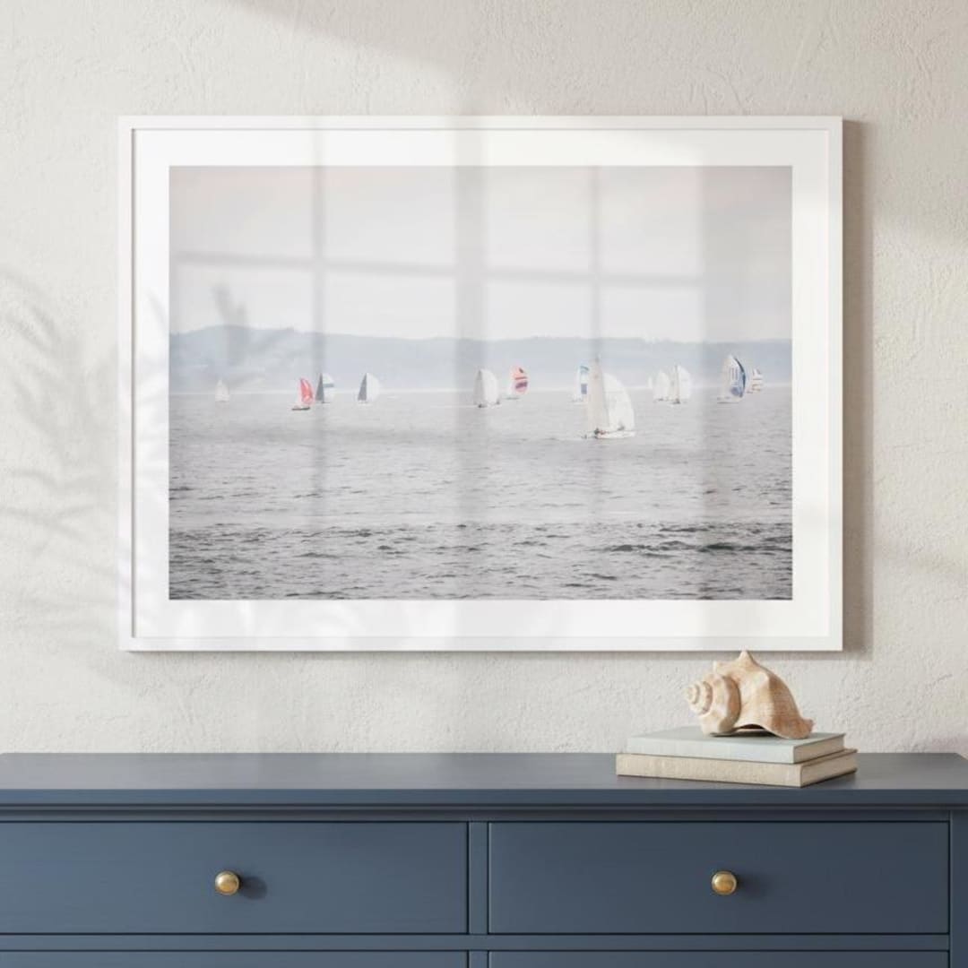 Nautical Sailboat Print Sailing Wall Art for Ocean House Decor of Beach ...