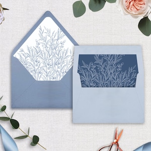 Dusty Blue Botanical Envelope Liner Digital Template, DIY Envelope Liner, Floral Boho A6 and A7 Euro flap & Square Flap