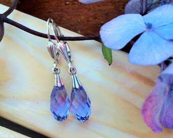 Orecchini briolette in cristallo austriaco tanzanite: argento sterling