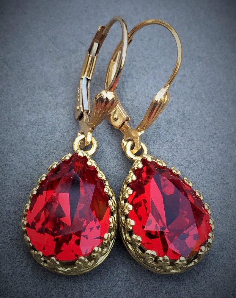Siam Red Swarovski Crystal Earrings Red 14x10 Pear Shaped - Etsy