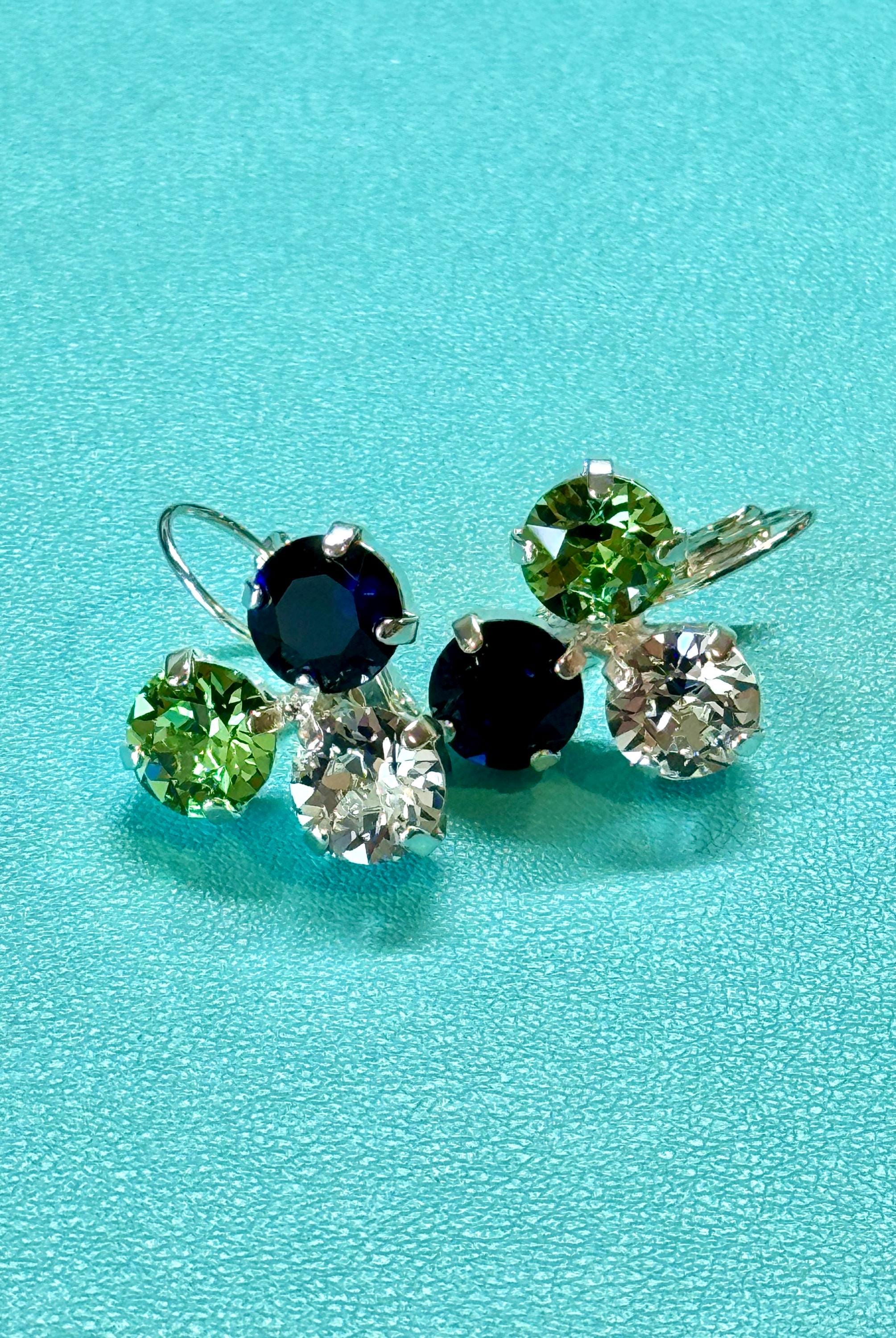Seahawks Swarovski Tri-colored Earrings, Peridot, Dark Indigo Blue and ...