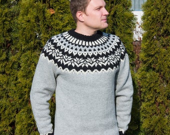 Afmæli Icelandic Lopapeysa, Nordic Wool Sweater, Hand Knitted Wool Pullover, Custom Knit Icelandic Sweater