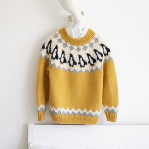 Pinguino Lopapeysa, maglione di lana islandese, maglione pinguino, pullover adulto lavorato a maglia unico, maglione fatto a mano personalizzato immagine 3