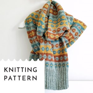 SOOMAA Fair Isle Scarf Knitting PDF Pattern, Extra Long Double Layer Scarf Knit Pattern, 8 ply DK Yarn Knitting Pattern