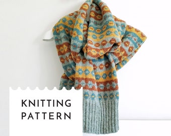 SOOMAA Fair Isle Scarf Knitting PDF Pattern, Extra Long Double Layer Scarf Knit Pattern, 8 ply DK Yarn Knitting Pattern