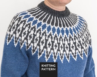 Odin Icelandic Lopapeysa Sweater Knitting Pattern PDF • Adults XS–5XL & Kids • Traditional Nordic Yoke Pullover