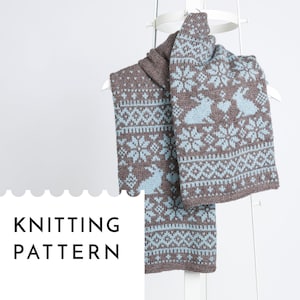 SONKA Bunny Fair Isle Scarf Knitting PDF Pattern, Extra Long Double Layer Scarf Knit Pattern, 8 ply DK Yarn Knitting Pattern image 1