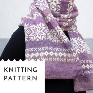 Fair Isle Scarf Knitting Pattern PDF — Norrsken Snowflake Extra Long Double Layer Design