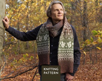 Squirrel Scarf Knitting Pattern PDF • Extra Long Double Layer Design • Lahemaa Nordic Colorwork