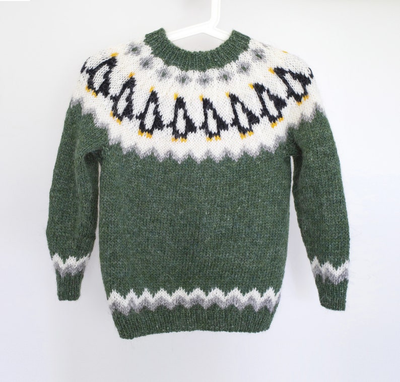 Pinguino Lopapeysa, maglione di lana islandese, maglione pinguino, pullover adulto lavorato a maglia unico, maglione fatto a mano personalizzato immagine 4