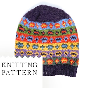 Fair Isle Hat Knitting PDF Pattern, Adult and Kid Hat Knit Pattern, Nordic Hat Pattern, Aran Yarn Beanie Pattern image 1