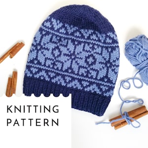 NORDIC ROSE Fair Isle Hat-breipatroon PDF, sneeuwvlokmutspatroon volwassenen en kinderen, Nordic Rose Slouchy Beanie-breipatroon