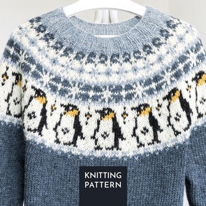 Penguin Icelandic Lopapeysa Sweater Knitting Pattern XS–5XL PDF • Nordic Yoke Pullover • Fair Isle Style