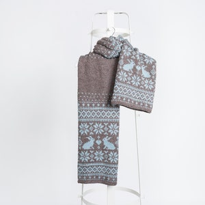 SONKA BUNNY Fair Isle Knit Scarf Kit, Superwash Wool Scarf DIY Craft Kit, Large Nordic Scarf Knitting Pattern Pack image 6