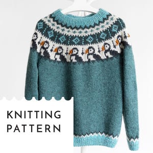 PUFFIN Icelandic Lopapeysa Sweater Knitting Pattern, Nordic Pullover PDF Pattern in English & German for Adults and Kids, Seamless Bottom Up