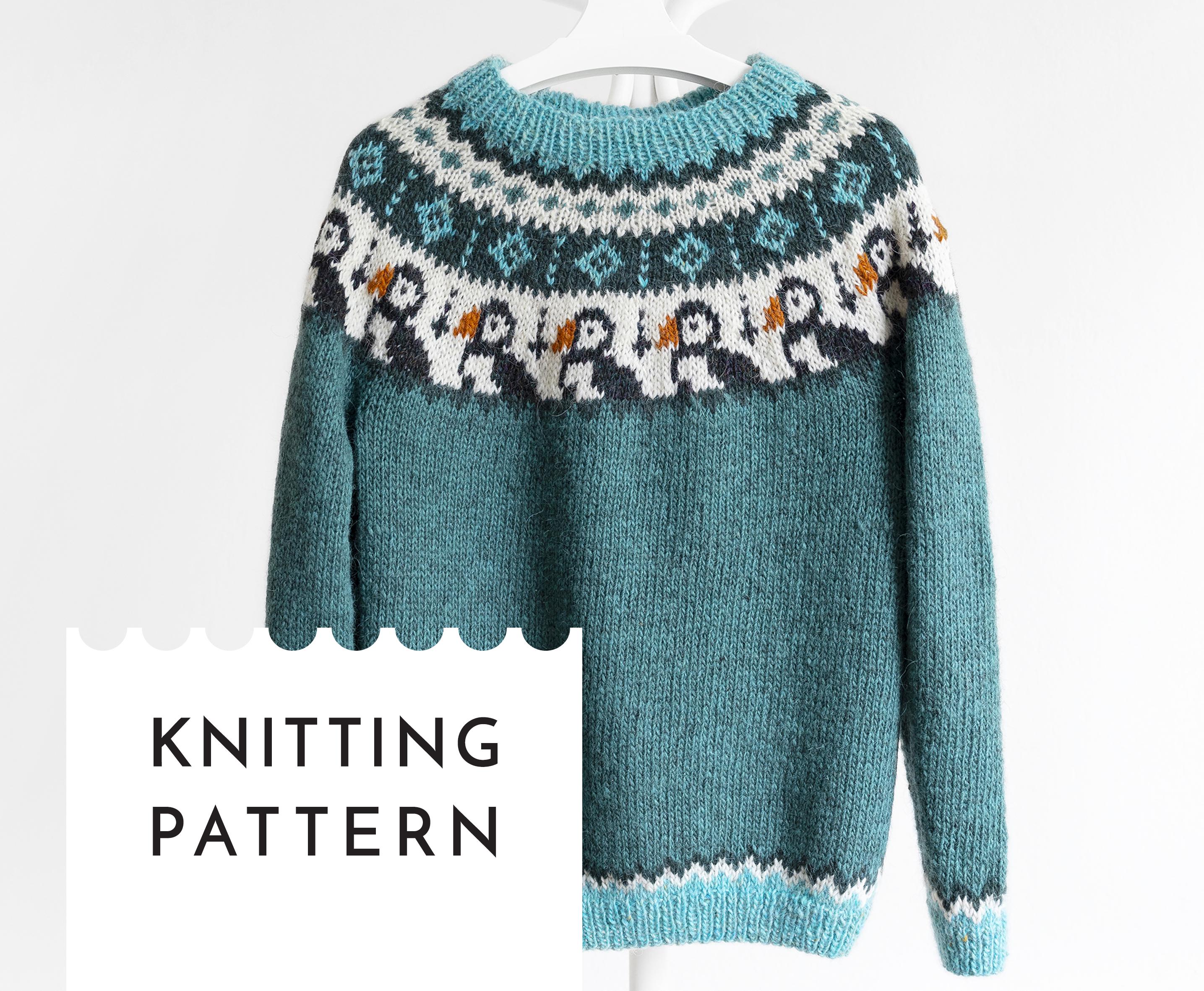 PUFFIN Icelandic Lopapeysa Sweater Knitting Pattern, Nordic PUFFIN Icelandic Lopapeysa Sweater Knitting Pattern, Nordic