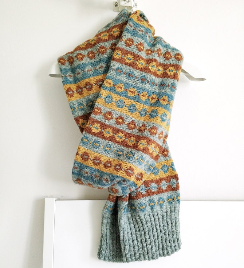 Fair Isle Scarf Knitting PDF Pattern Extra Long Double Layer Etsy