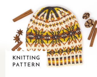 SHETLAND Fair Isle Hat Knitting Pattern for DK Yarn, Unisex Beanie Hat, Nordic Hat PDF Pattern