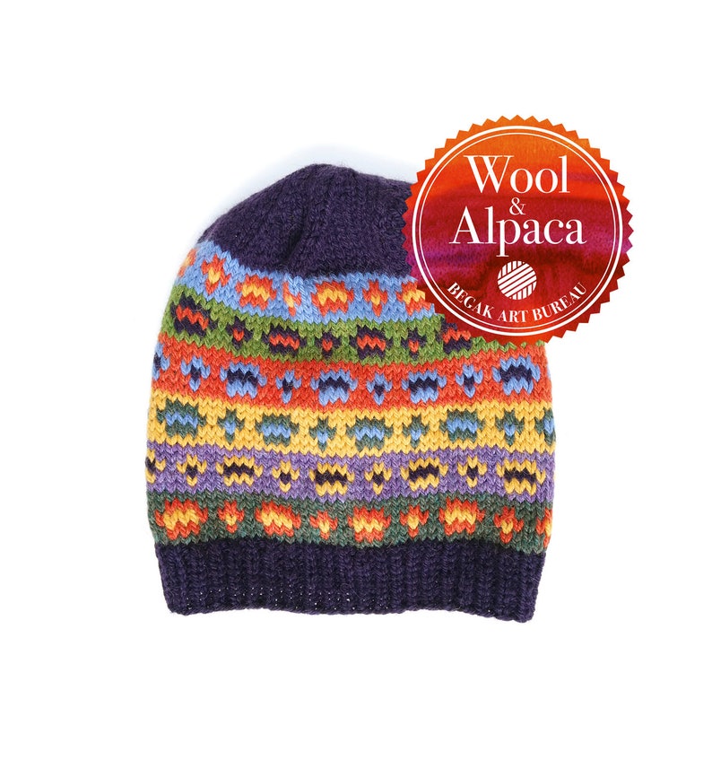 Fair Isle Hat, Custom Alpaca Wool Nordic Beanie for Kids and Adults, Unique Hand Knitted Hat image 3