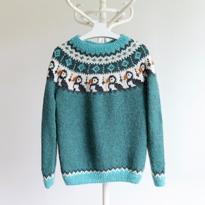 PUFFIN Lopapeysa, Isländischer Wollpullover, Einzigartiger Strickpullover für Erwachsene, Handgefertigter Pullover