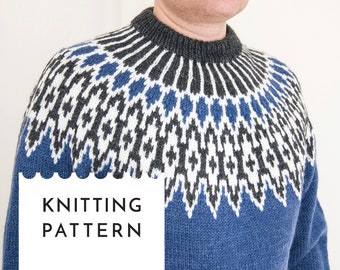 ODIN Sweater Knitting Pattern, Nordic Lopapeysa PDF Pattern, Icelandic Style Seamless Bottom Up Knit Pullover for Lettlopi Yarn