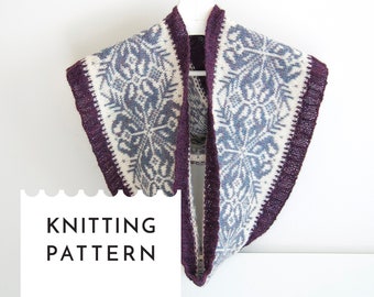 SNOWFLAKE Fair Isle Scarf Knitting Pattern, Knit Cowl Pattern PDF, Fair Isle Snood Pattern, Nordic Designer Infinity Scarf