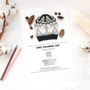 Grey Squirrel Hat Knitting PDF Pattern, Selbu Squirrel Knit Hat Pattern, Fair Isle Hat Adult, Aran Yarn Nordic Hat Pattern image 2