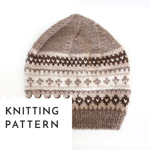 Brown Fair Isle Hat Knitting Pattern PDF — Nordic Style Beanie Design Digital Download