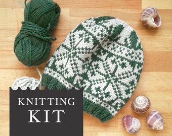 Fair Isle Hat Knitting Kit, DIY Craft Kit for Adults, Nordic Hat Knitting Pattern with Yarn and Needles