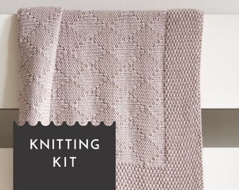 HARLEQUIN Baby Blanket Knitting Kit, DIY Organic Merino Wool Baby Blanket Knit Kit, Easy Baby Afghan Pattern, Beginner Knitting Kit