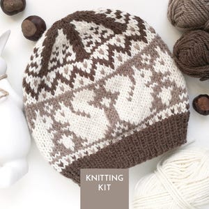 Kit per lavorare a maglia il cappello Squirrel Selbu fai da te • Modello per berretto Fair Isle e filato di lana d'alpaca