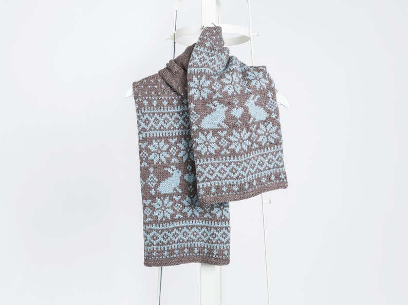 SONKA BUNNY Fair Isle Knit Scarf Kit, Superwash Wool Scarf DIY Craft Kit, Large Nordic Scarf Knitting Pattern Pack image 2