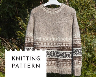 HELGA Icelandic Sweater Knitting Pattern, Nordic Lopapeysa PDF Pattern, Seamless Bottom Up Knitted Pullover Design for Lettlopi Yarn