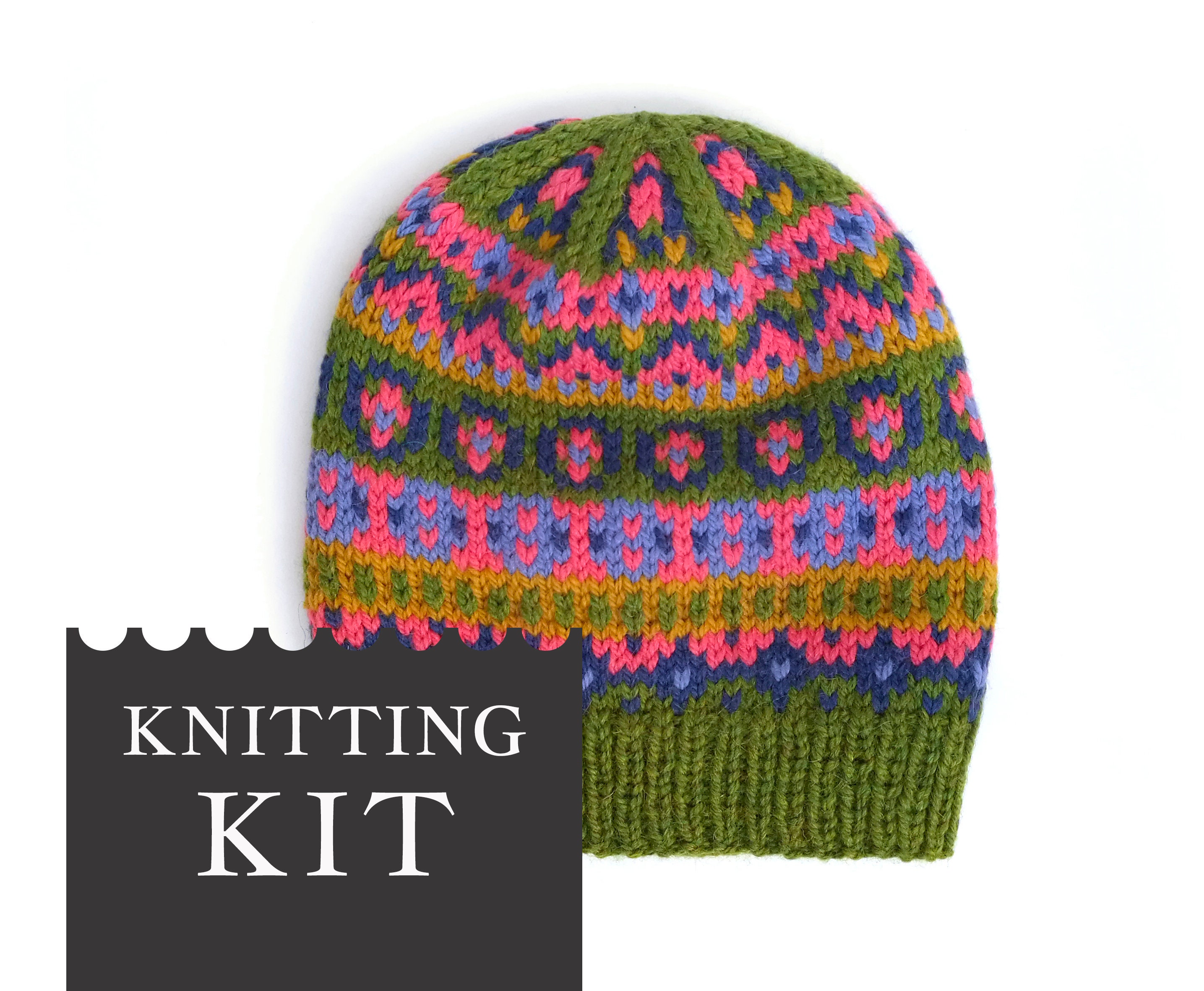 Fair Isle Hat Knitting Kit Nordic Beanie Knitting Pattern Etsy