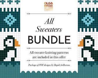 Knit Sweater Pattern Bundle, PDF Knitting Patterns for Icelandic Lopapeysa, 7 Unique Nordic Pullover Designs