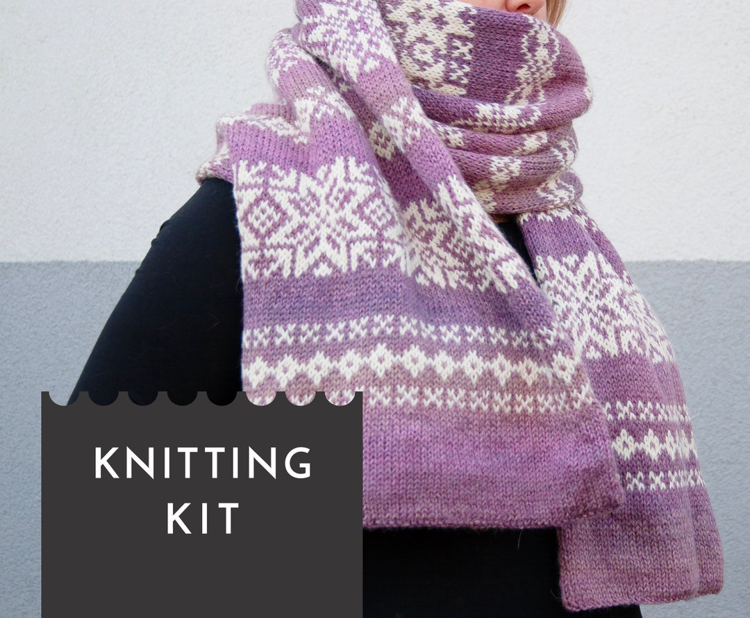 NORRSKEN Fair Isle Knit Scarf Kit, Superwash Wool Scarf DIY Craft Kit