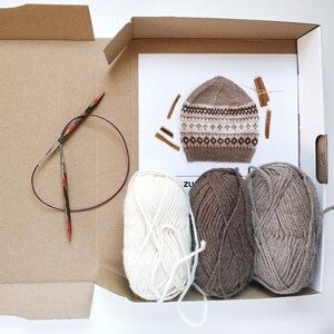 Fair Isle Hat Knitting Kit, DIY Craft Kit with Wool and Knitting Pattern, Nordic Beanie for Men and Women, Unique Gift for Knitters image 5