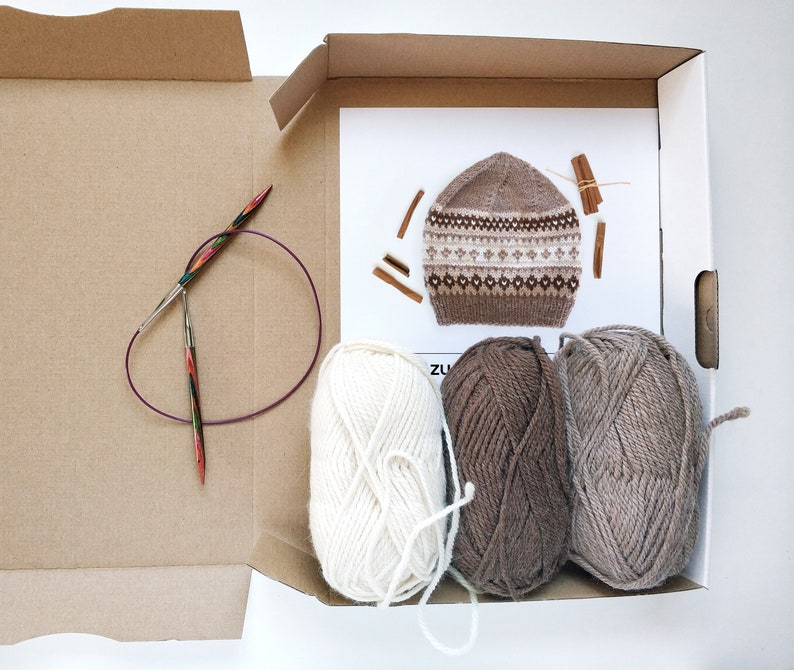 Fair Isle Hat Knitting Kit, DIY Craft Kit with Wool and Knitting Pattern, Nordic Beanie for Men and Women, Unique Gift for Knitters image 5