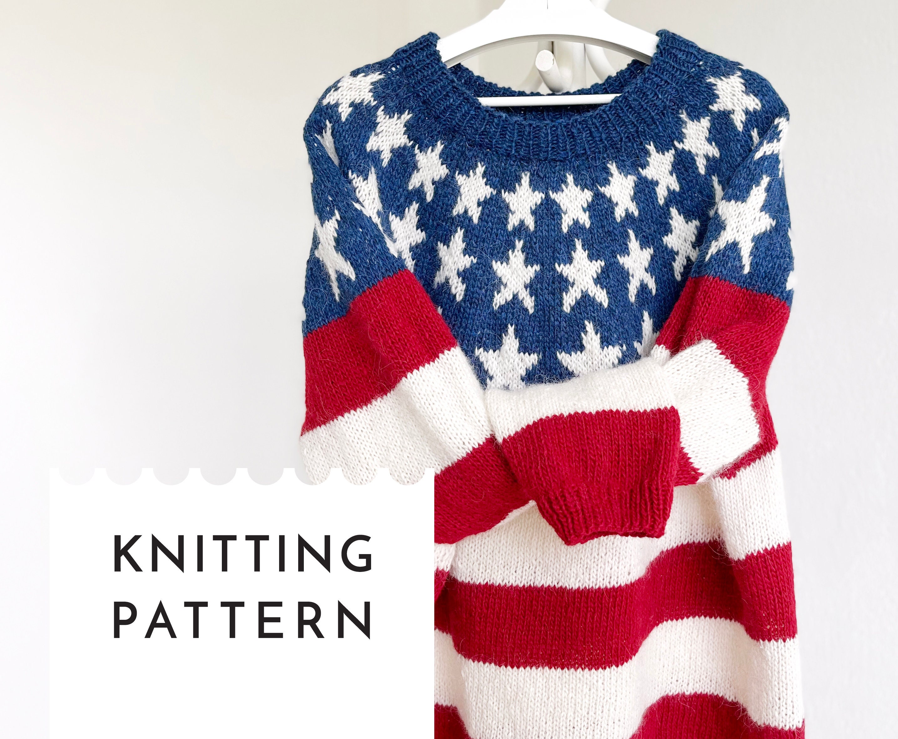 US FLAG Sweater Knitting Pattern, Patriotic Jumper PDF Pattern