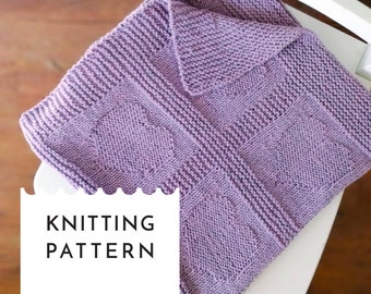 HEARTS Knit Baby Blanket Pattern, Baby Afghan Knitting PDF Pattern, Unisex Baby Blanket, Reversible Knit Wrap Pattern