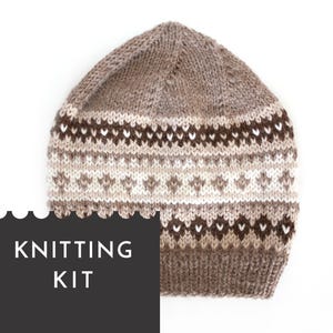 Fair Isle Hat Knitting Kit — Nordic Beanie Pattern & Alpaca Wool DIY Craft Kit