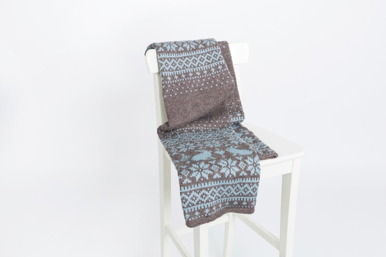 SONKA BUNNY Fair Isle Knit Scarf Kit, Superwash Wool Scarf DIY Craft Kit, Large Nordic Scarf Knitting Pattern Pack image 3