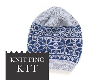 Fair Isle Hat Knitting Kit, Nordic Hat Knitting Pattern, Snowflakes Hat DIY Craft Kit with Yarn and Needles