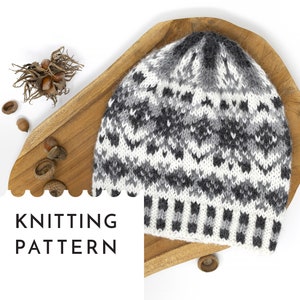 FJORD Fair Isle Knit Hat Pattern for DK Yarn, Unisex Adult Beanie Knitting PDF Pattern, Nordic Hat Pattern image 1