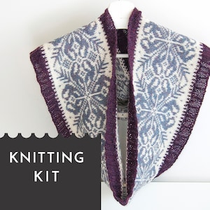 Fair Isle Cowl Knitting Kit — Snowflake Nordic Infinity Scarf Pattern & Alpaca DIY Craft Kit